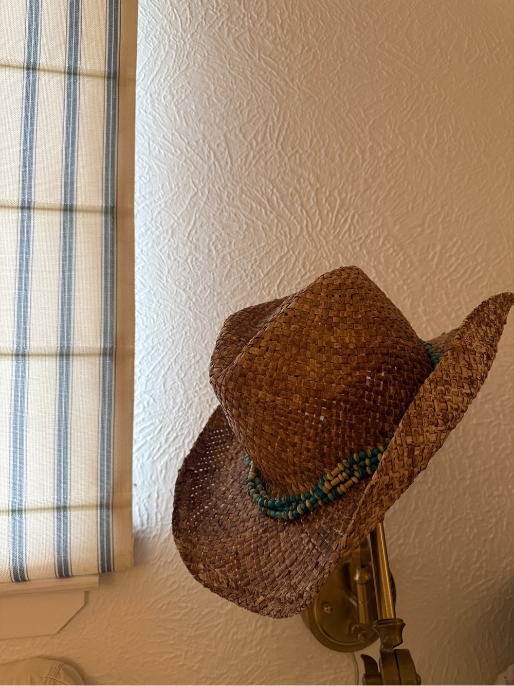 Sun N Sand Straw Cowboy Hat Turquoise Beaded Band Western